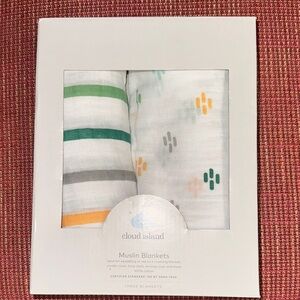 2 NEW CLOUD ISLAND MUSLIN SWADDLE BLANKETS STRIPES & FUN PRINT NWT
